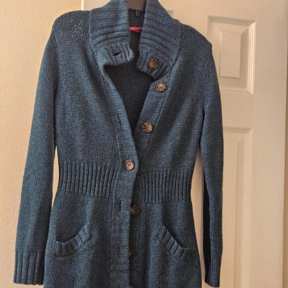 Sonoma blue long line cardigan Brown buttons winter wear pockets warm wool M - Picture 4 of 15